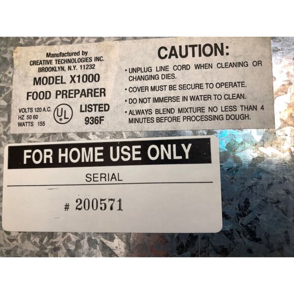 TAKKA X1000 PASTA & DOUGH MACHINE ELECTRIC, Tested W/6 Dies - Picture 3 of 3